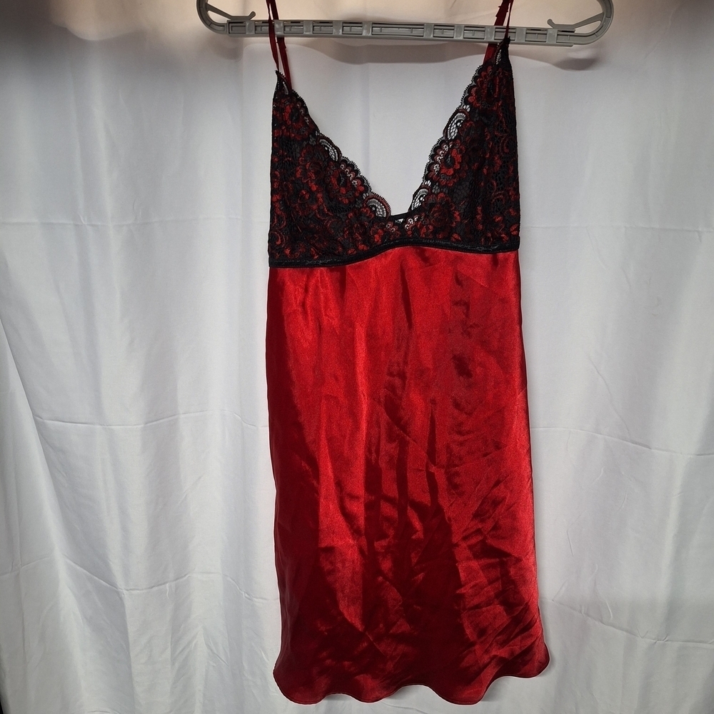 Secret Treasures Red Chemise with Black Lace Sexy Nightgown